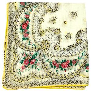 Vintage Floral Handkerchief Womens Hankie 1950s Danity Cottage Grandma